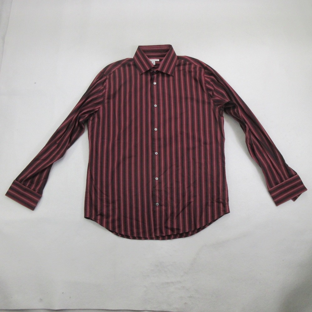 Banana Republic Men Shirt XL Striped Long Sleeve Red Black Button Up Cotton